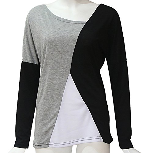 Mujer Polyester Ajustado Blusa Moda Patchwork Casual para Mujer Color Block O-Neck Manga Larga Camiseta Tops Otoño e Invierno Tallas Grandes riou