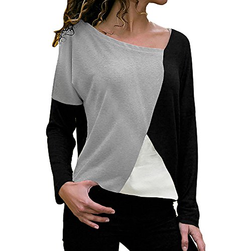 Mujer Polyester Ajustado Blusa Moda Patchwork Casual para Mujer Color Block O-Neck Manga Larga Camiseta Tops Otoño e Invierno Tallas Grandes riou