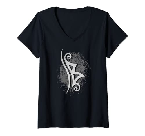 Mujer Runa Berkana Futhark con disco de árbol de abedul Arte Camiseta Cuello V