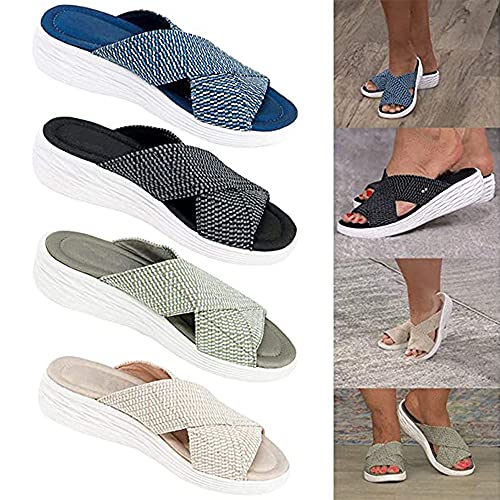 Mujer Verano Plataformas Sandalias, Morbuy Talla Grande Roma Moda Cómodosandalias Cuña Planas Punta Abierta Tacón 4CM Transpirable Confort Antideslizant Plantilla Zapatillas Chanclas (38,Blanco)