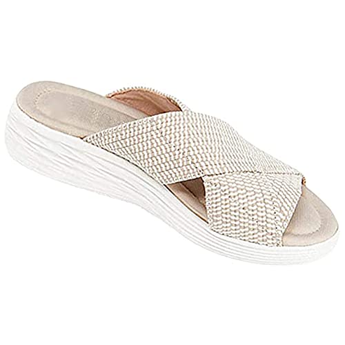 Mujer Verano Plataformas Sandalias, Morbuy Talla Grande Roma Moda Cómodosandalias Cuña Planas Punta Abierta Tacón 4CM Transpirable Confort Antideslizant Plantilla Zapatillas Chanclas (38,Blanco)