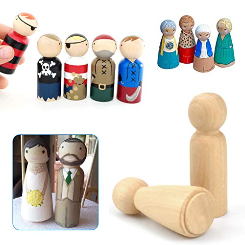 Muñeca sin Terminar Decorativa, smatime 20Pcs Clavija de Madera para Pintar, 62mm 57mm Muñecos Madera Clavija, Figuras de Madera para DIY Manualidades Fiesta Boda Decoración Artes y de Pintura