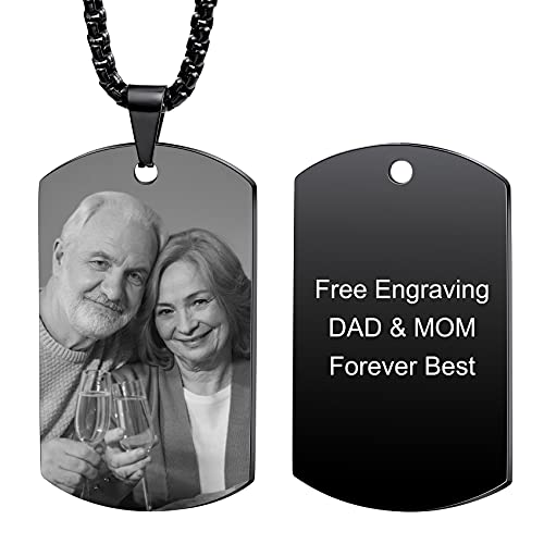 MunkiMix Personalizado Placas de identificación Collares con Texto e Imagen Grabados con Colgante de Imagen en Color/Blanco y Negro Regalo para Hombres/Mujeres Joyas grabadas. (6 Colores)