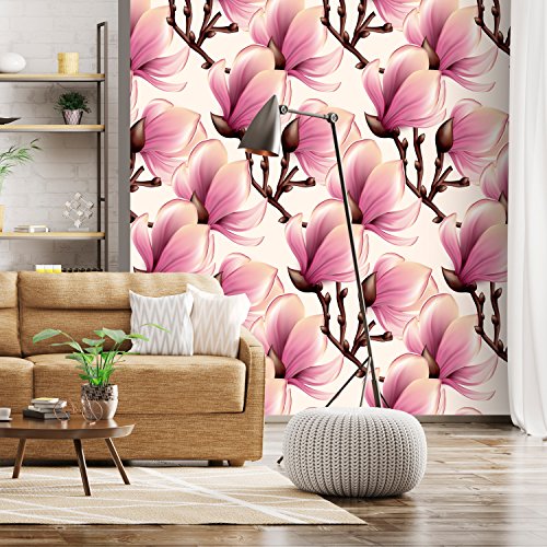 murando Papel Pintado 10 m Flores Magnolia Fotomurales tejido no tejido rollo Decoración de Pared decorativos Murales XXL moderna de Diseno Fotográfico violett beige Marron b-B-0314-j-a