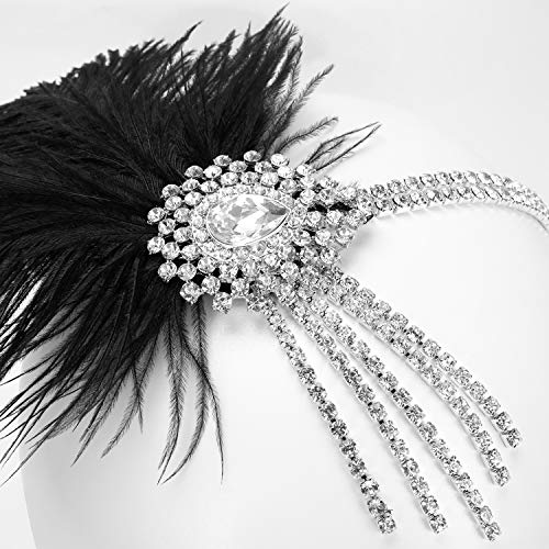 MWOOT 1920 Diadema de Pluma Cinta, Vintage Cristal Diamante Bandas de Pelo Años 20 Flapper Pelo Banda de Pluma Disfraz Accesorio