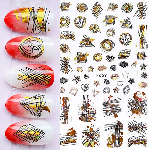 MWOOT Pegatina Uñas para Nails Art, 8 Hojas Pegatinas Decoración de Uñas, Sticker Autoadhesivas 3D para Manicura de Belleza Uñas Dorado, Hoja Flamenco Nailart Sticker