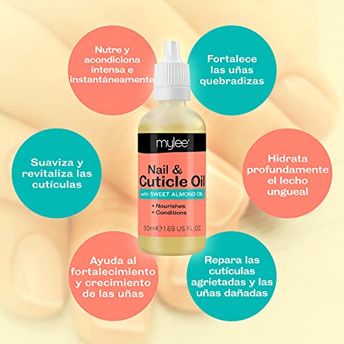 Mylee Aceite para cutículas y uñas de almendras dulces 50ml - Aceite Acondicionador de Cutículas Hidratante y Nutritivo, Fórmula no Grasa, no deja residuos pegajosos, Ligeramente Perfumado