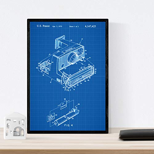 Nacnic Azul - Pack de 4 Láminas con Patentes de Fotografía. Set de Posters con inventos y Patentes Antiguas. Elije el Color Que Más te guste.