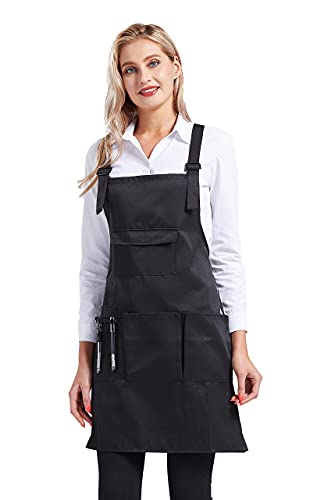 Nanxson Delantal con Peto para Mujer Delantal de Trabajo para salón multifunción con Bolsillos para Herramientas CF3010 (Negro, 70 * 70cm)