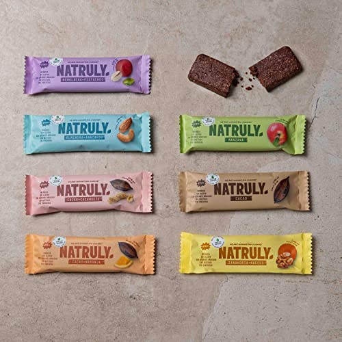 NATRULY Barritas Energéticas BIO 7 Sabores Sin Azúcar Añadido, 100% Natural y Orgánicas, Sin Gluten, Vegana -Pack 14x40g