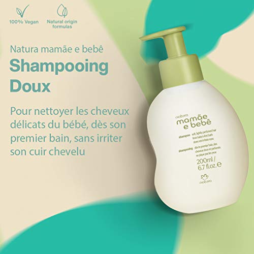 NATURA - Champú Suave Mamae e Bebe - Para la Higiene del Bebé - Limpia Suavemente - Dermatológicamente Probado - Aprobado por los Pediatras - 100% Vegano - Cruelty Free - Frasco Dispensador 200 ml