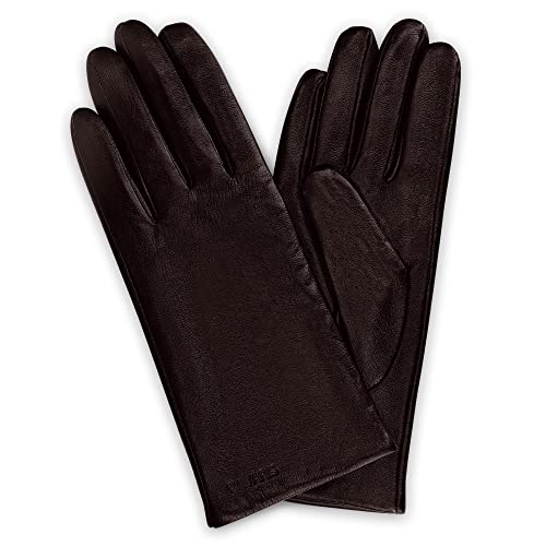 Navaris Guantes de cuero para mujer - 2x Guante de piel genuina de napa con forro de cachemira y función táctil para pantalla - Talla M en marrón