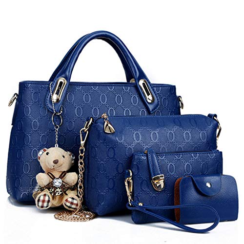 N/D FGXY 4 Bolsos De Piel Para Mujer Bandolera, Bolso De Cuero De La PU De La Manera, Bolso De Las señoras De La Moda, Señoras Personalidad Bolsa De Cosméticos 4 Unidades Set (Azul)