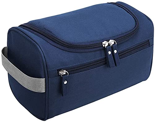 Neceser de Viaje Hombre Pequeño, Neceser de Lona Impermeable Portátil para Maquillaje, Organizador de Kit de Afeitado con un Gancho - Azul