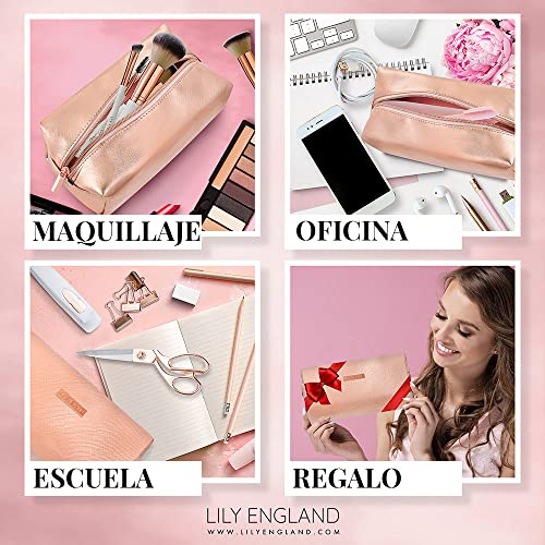 Neceser Mujer para Ordenar Bolso - Organizador de Maquillaje, Bolsa de Aseo o Estuche Escolar - Neceser de Viaje - Oro Rosa - Lily England