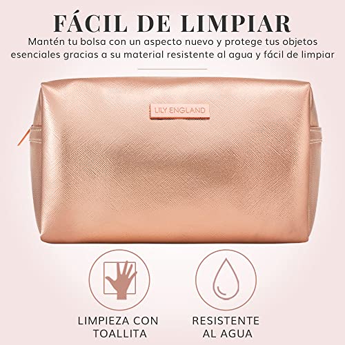 Neceser Mujer para Ordenar Bolso - Organizador de Maquillaje, Bolsa de Aseo o Estuche Escolar - Neceser de Viaje - Oro Rosa - Lily England