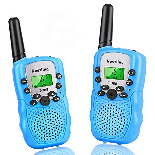 Nestling Walkie Talkie Niños Pantalla LCD de 8 Canales Linterna incorporada VOX 10 Tonos de Llamada Walkie Talkie Niñas Regalo de Juguete para niños (2pcs Azul)