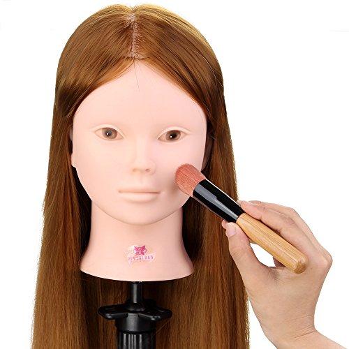 Neverland Cabeza de Maniquí Para Practicar Peluquería y Maquillaje, de 24", Color Marrón, Pelo 50% Peluqueria Pelo Natural, Con Función Maquillaje, Juego de Trenzas Para Peinar, Incluye Abrazadera