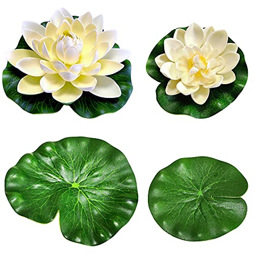 Niaciswe Nenufares Flotantes Artificiales 5 Piezas Nenufar Plantas de Estanque Flor de Loto Planta Artificial Lirio de Agua Artificiales Flotante para Estanque Piscinas Boda Acuarios Decoración Blanco