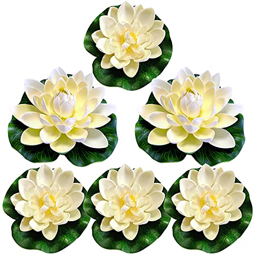 Niaciswe Nenufares Flotantes Artificiales 5 Piezas Nenufar Plantas de Estanque Flor de Loto Planta Artificial Lirio de Agua Artificiales Flotante para Estanque Piscinas Boda Acuarios Decoración Blanco