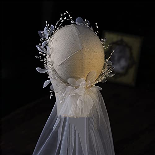 NIBEIWEISHOP Hecho a Mano Velo de Novia Nupcial Hecho a Mano con Peine Guirnalda romántica Corolla Temperamento Velo Bridal joyería Accesorios Tocados de Novia