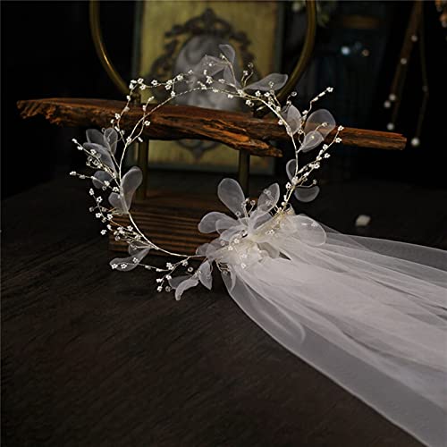 NIBEIWEISHOP Hecho a Mano Velo de Novia Nupcial Hecho a Mano con Peine Guirnalda romántica Corolla Temperamento Velo Bridal joyería Accesorios Tocados de Novia