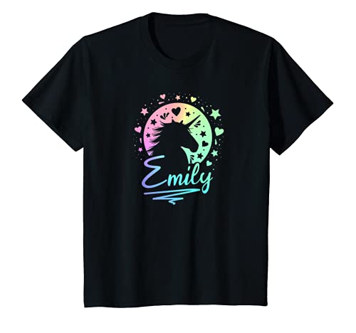 Niños Emily Nombre Regalo Personalizado Rainbow Unicorn Believe Galaxy Camiseta