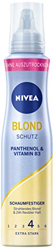 NIVEA Blond - Espuma protectora extra fuerte (150 ml), con pantenol y vitamina B3, espuma voluminizadora para un brillo rubio y duración 24 h