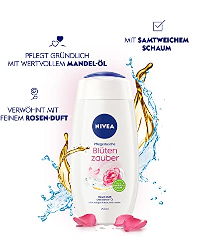 NIVEA Blütenzauber - Gel de ducha (250 ml), gel de ducha con suave espuma aterciopelada, rica en crema con aceite de almendra valioso