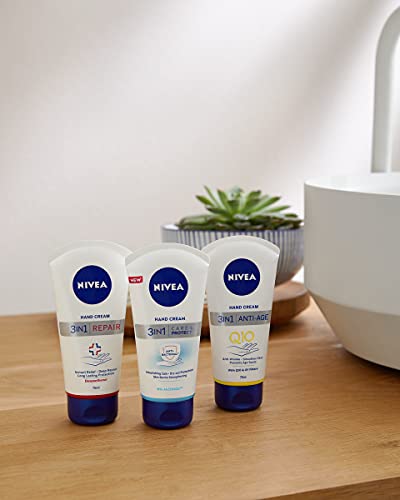 NIVEA Crema de Manos 3in1 Care & Protect Antibacterial en pack de 6 (6 x 100 ml), crema nutritiva para proteger de la sequedad, crema protectora con aceite de jojoba