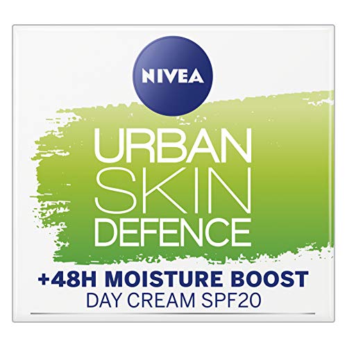 NIVEA Daily Essentials Urban Skin Defence +48H Crema de día para impulsar la humedad (50 ml), crema hidratante de día SPF 20, contiene antioxidante y extracto de té verde biológico