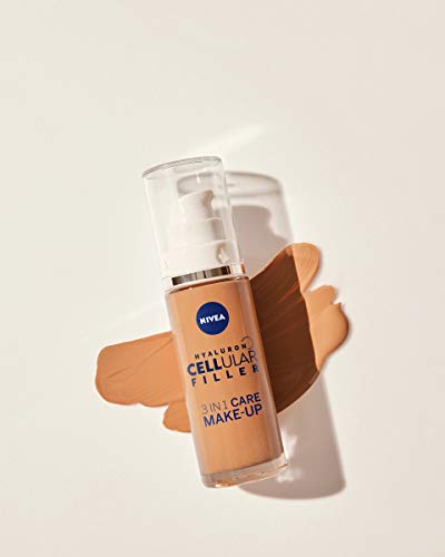 NIVEA Hyaluron Cellular Filler 3 en 1 - Maquillaje oscuro (30 ml), base hidratante con ácido hialurónico, maquillaje facial para una tez más equilibrada