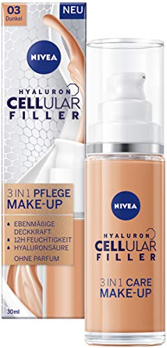 NIVEA Hyaluron Cellular Filler 3 en 1 - Maquillaje oscuro (30 ml), base hidratante con ácido hialurónico, maquillaje facial para una tez más equilibrada
