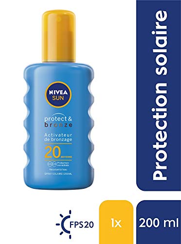 NIVEA SUN Spray solar activador de bronceado Protect & Bronze FPS 20 (1 x 200 ml), crema solar con protección solar UVA/UVB para un bronceado natural