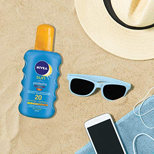 NIVEA SUN Spray solar activador de bronceado Protect & Bronze FPS 20 (1 x 200 ml), crema solar con protección solar UVA/UVB para un bronceado natural