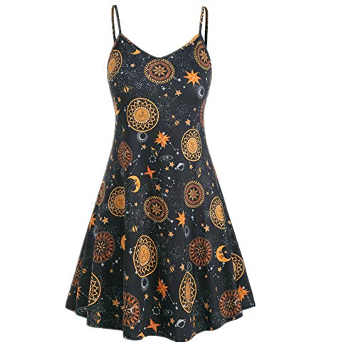 NP Sol, Estrellas y Luna Print Plus Size Swing Dress sin mangas de verano de las mujeres