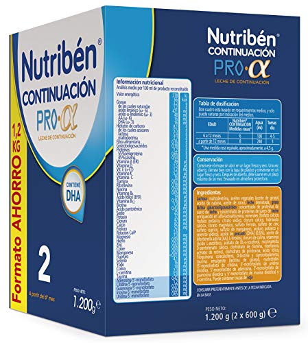 Nutribén Pack Continuación Proalfa 2 Leche En Polvo De Continuación Para Bebés, De 6 A 12 Meses, color Blanco, 1200 g - Pack de 2