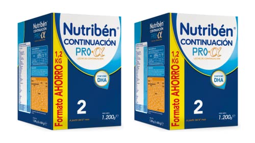 Nutribén Pack Continuación Proalfa 2 Leche En Polvo De Continuación Para Bebés, De 6 A 12 Meses, color Blanco, 1200 g - Pack de 2