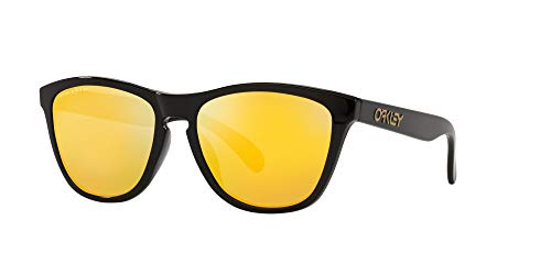 Oakley Men's OO9245 Frogskins Asian Fit Rectangular Sunglasses, Polished Black/Prizm 24K Polarized, 54mm