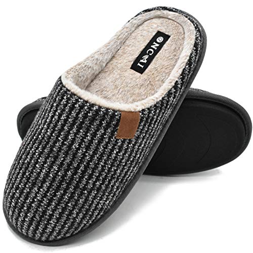 ONCAI Zapatillas de Estar en Casa Hombre Tejer Invierno Cálido Forro de Felpa Pantuflas Alta Densidad Espuma de Memoria Zapatos Con Antideslizante Suela Tallas 44