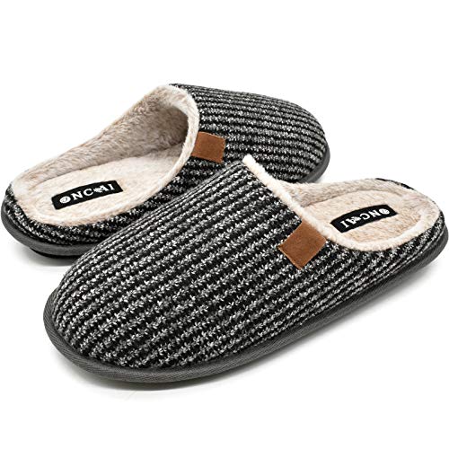 ONCAI Zapatillas de Estar en Casa Hombre Tejer Invierno Cálido Forro de Felpa Pantuflas Alta Densidad Espuma de Memoria Zapatos Con Antideslizante Suela Tallas 44