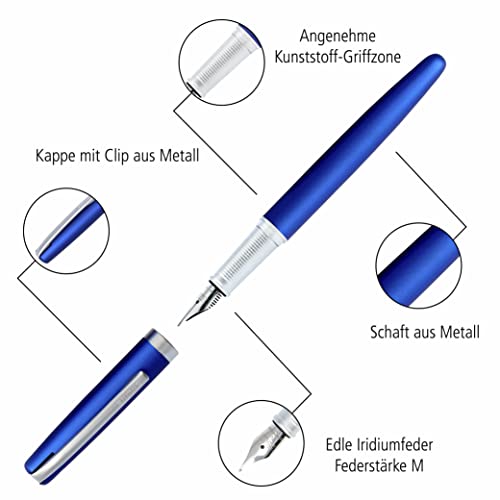 Online - Eleganza | Pluma Estilográfica de Tinta Azul con Caja de Regalo - Pluma de Metal con Superficie Mate Color Azul