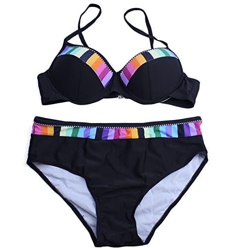 Orgrul Bikini de triángulo ajustable para mujer, parte superior descubierta, bañador de dos piezas, cintura baja, braguita de bikini 4B, Negro , S