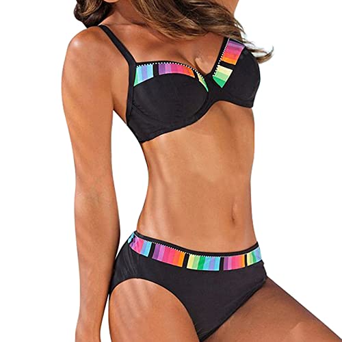 Orgrul Bikini de triángulo ajustable para mujer, parte superior descubierta, bañador de dos piezas, cintura baja, braguita de bikini 4B, Negro , S