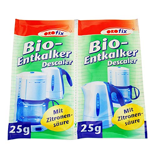 ORO fix Bio-Entkalker, Polvo Descalcificador BIO para Calentadores de Agua y Cafeteras, 2 x 25 g