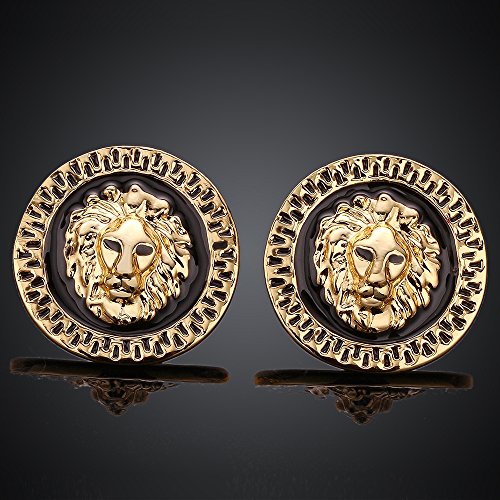 Oro rosa chapado en platino negro pendientes Stud Empuje León 1 "L319