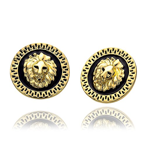 Oro rosa chapado en platino negro pendientes Stud Empuje León 1 "L319