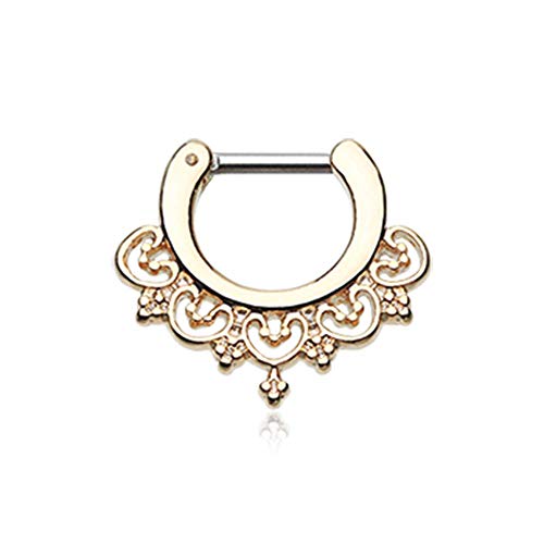 Oro Septum Clicker 16 G 1/4 "6 mm Golden Celestial Filigrana Piercing