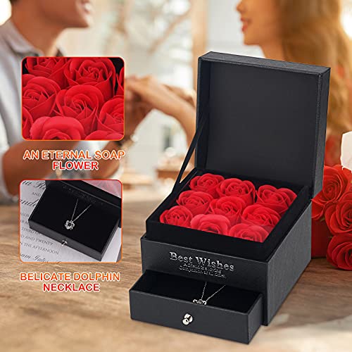 Oryidr Rosa Eterna Preserved with Love Necklace Gift Jewelry Box 100 Idiomas Regalos Románticos Kit,San Valentín, Navidad, Día de la Madre (Negro)