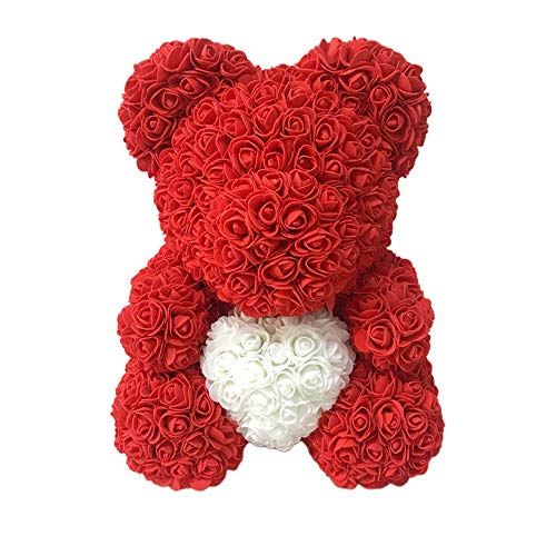 Oso de Rosa Rosa con Oso de Peluche, Oso de Rosas Artificiales en Forma de Flor de Rosa, con Caja de Regalo y Luces LED, Regalo para mamá, Mujer, cumpleaños, Boda, San Valentín… (Rosa)